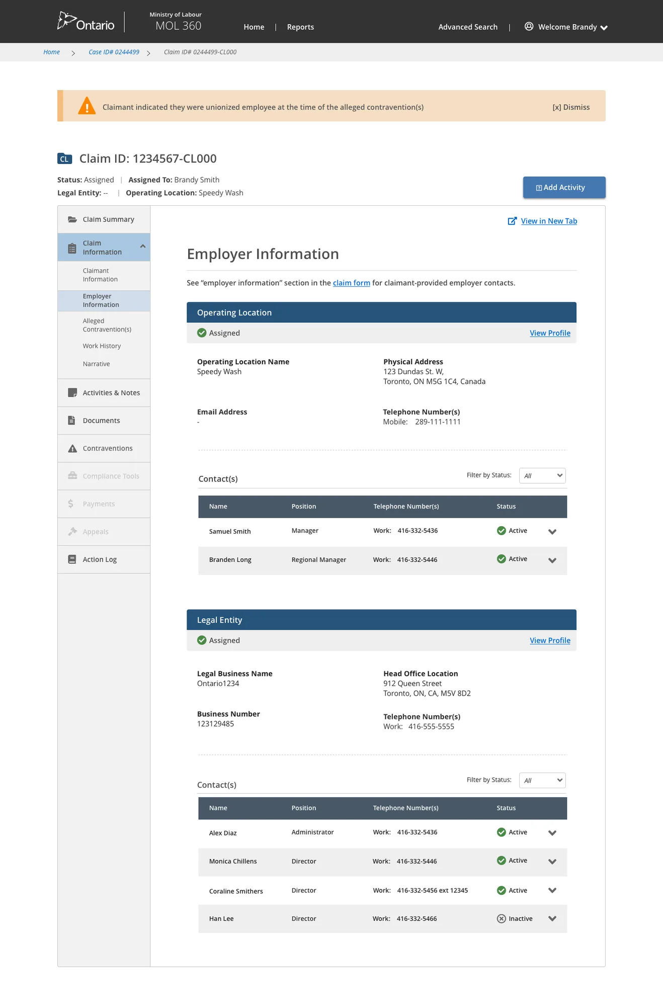 Employer information