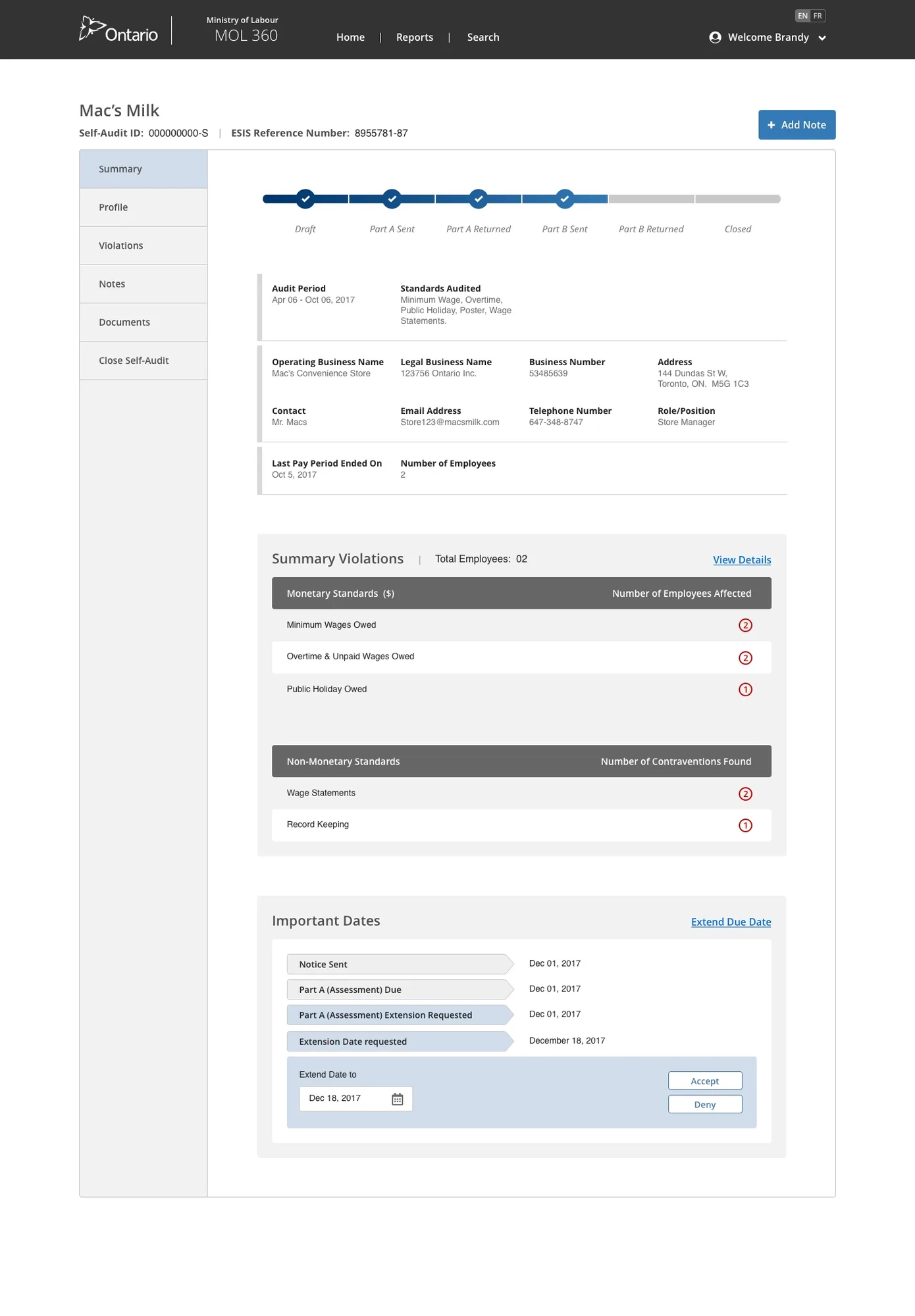 Extension request