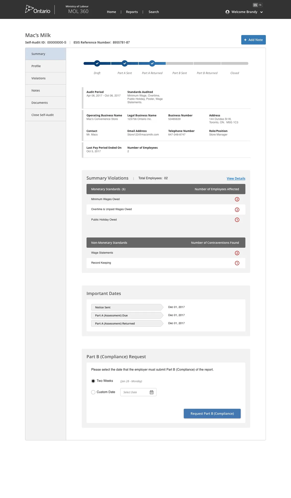 Summary compliance